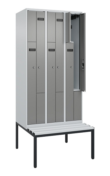 C+P Z-Spind Evolo PLUS, 6 Fächer, 2120x900x815mm, 7035/0004, Zylinderschloss, Material Sitzfläche Kunststoff, Sitzbank, 0490537-306 S10095