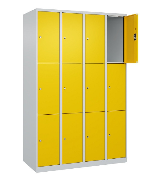 C+P Schließfachschrank Evolo PLUS, 12 Fächer, 1850x1200x500mm, 7035/1023, Abteile 4, Abteilbreite 300 mm, 049000-403 S10001