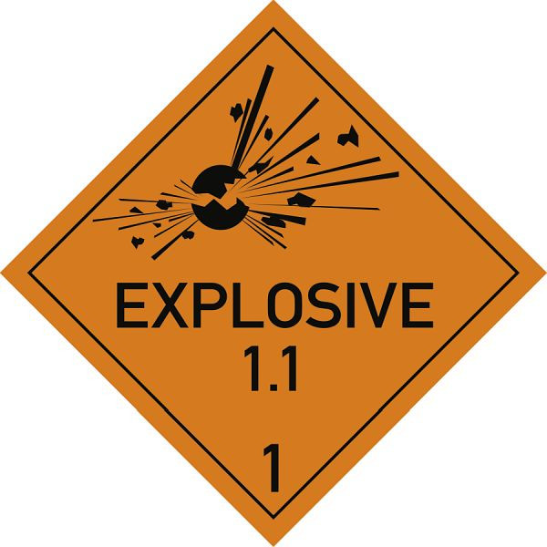Moedel Gefahrzettel Klasse 1 - Unterklasse 1.1 Text EXPLOSIVE, Folie, 300x300 mm, 65915