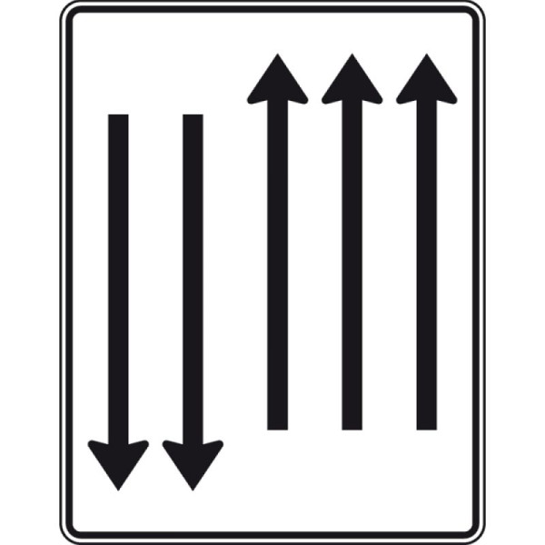 Stein HGS Fahrstreifentafel mit Gegenverkehr, dreistreifig in Fahrtrichtung, zweistreifig in Gegenrichtung, Nr. 522-34, RA2/Flachform 3mm, ohne Entfernungsangabe, 1600x1250mm, 522-34-123