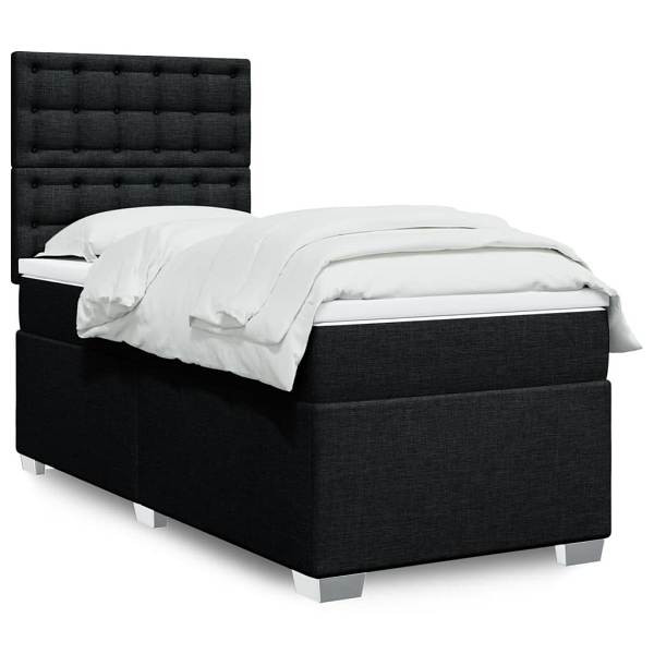 vidaXL Boxspringbett mit Matratze Schwarz 90x200 cm Stoff, 3290387