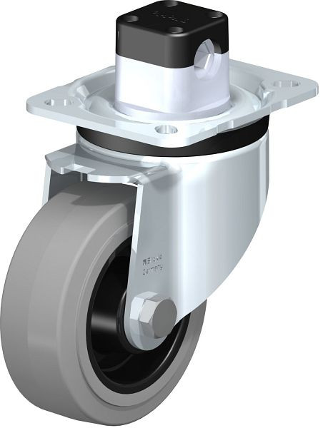 Blickle LK-POEV 100XR-1-CS11-SG Stahlblech-Lenkrolle, schwere Ausführung, mit Anschraubplatte & Zentralfeststeller, Elastik-Vollgummi, Grau, 850939