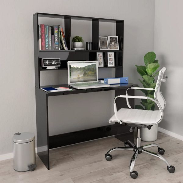 vidaXL Schreibtisch mit Regalen Hochglanz-Schwarz 110x45x157 cm, 800394