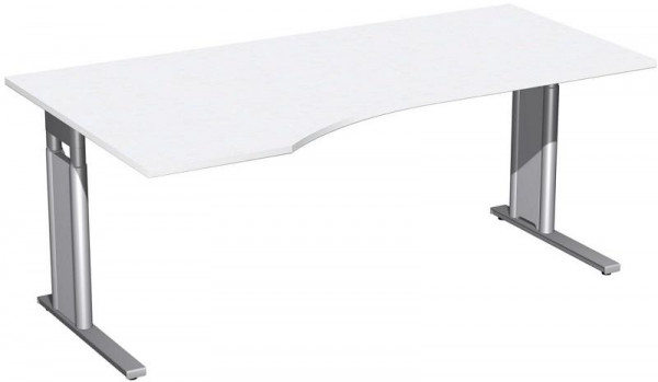 geramöbel PC-Schreibtisch links höhenverstellbar, C Fuß Blende optional, 1800x1000x680-820, Weiß/Silber, N-647306-WS