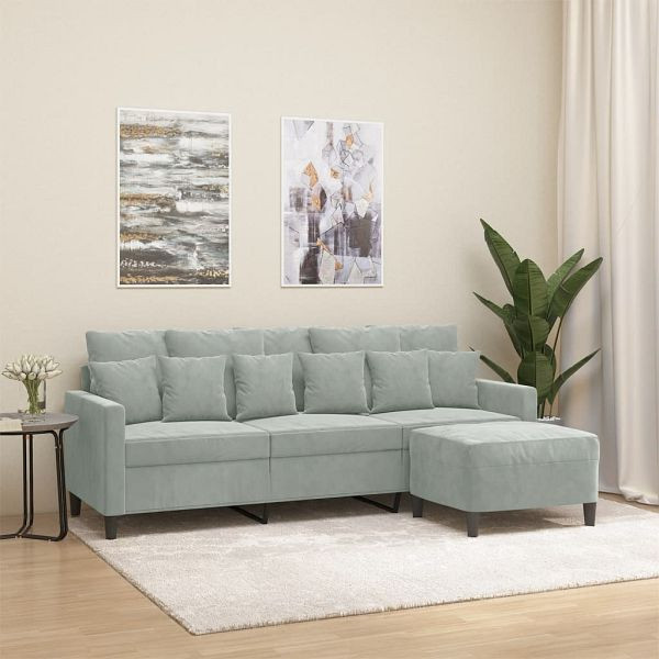 vidaXL 3-Sitzer-Sofa mit Hocker Hellgrau 180 cm Samt, 3201107