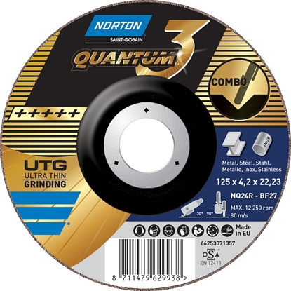 Norton Industrial Trennscheibe QUANTUM 3 METALL STAHL/INOX, Durchmesser: 125 mm, Stärke: 0,8 mm, VE: 25 Stück, 66252846643