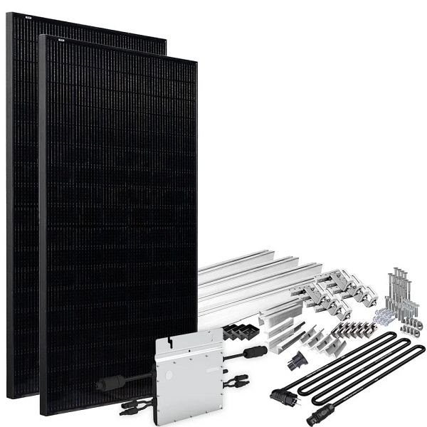 Offgridtec Solar-Direct 820W HM-800 Balkonkraftwerk Full Black Schukosteckdose - 15m - Montageset Ziegeldach, 4-01-016030-006