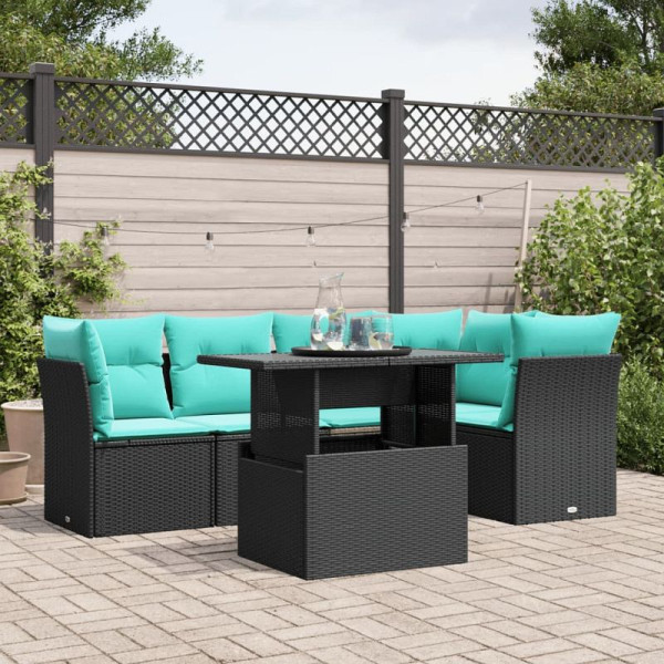 vidaXL 6-teiliges Gartensofa-Set mit Kissen, schwarzes Polyrattan, 3266567