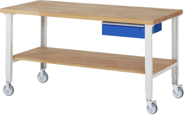 RAU Fahrbare Werkbank (höhenverstellbar) 7001A7, 2000x900x950-1000mm, je 2 Bockrollen und Lenkrollen, 05-7001A7-209B4H22.11