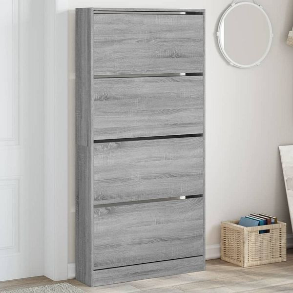 vidaXL Schuhschrank mit 4 Klappen Grau Sonoma 80x21x163,5 cm, 3214369
