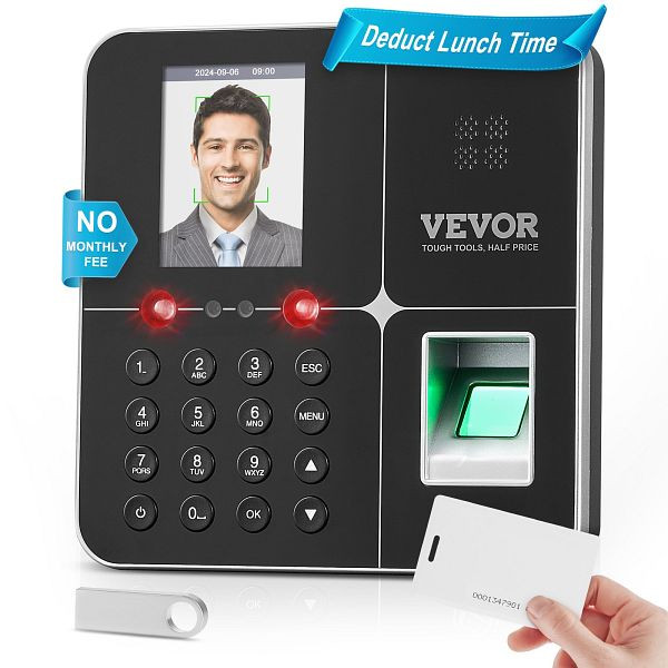 VEVOR Fingerabdruck Zeiterfassung Stempeluhr, Mitarbeiter Biometrisch, DKKQJBDWIFIDS2B75V2