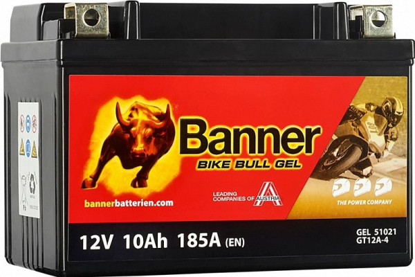 Banner Bike Bull Motorradbatterie Gel 510 21 / GT12A-4, gefüllt und verschlossen, absolut wartungsfrei, 023510210101
