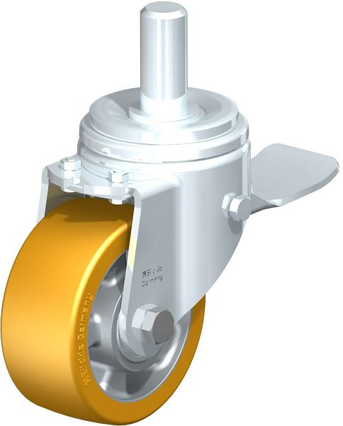 Blickle LHZ-ALTH 127K-ST Stahlblech-Lenkrolle, Schwerlast-Ausführung, mit Zapfen & Feststeller, Blickle Extrathane®, Hellbraun, 852526