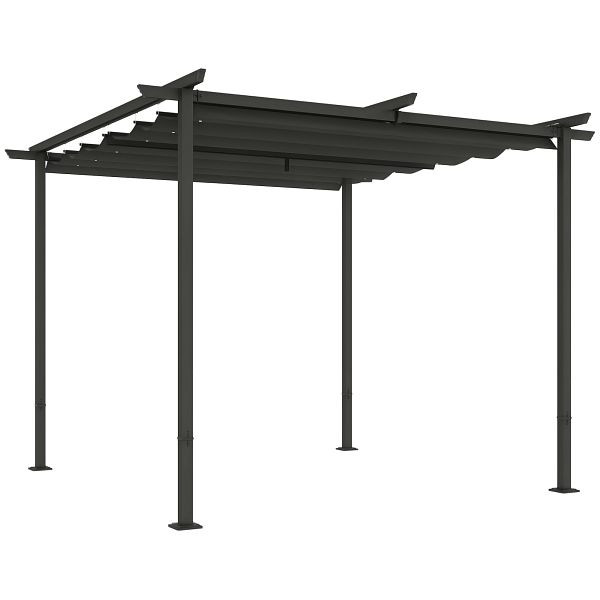 Outsunny 3 x 3 m Garten-Pergola mit verstellbarem Dach, Metallrahmen, UPF30+ Schutz, Sonnendach für Veranda, Terrasse, Dunkelgrau, 84C-560V00CG