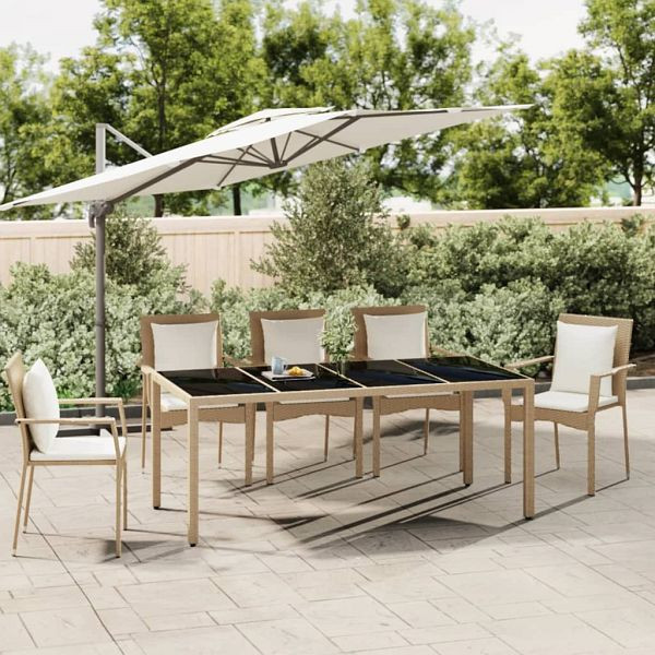 vidaXL Gartentisch mit Glasplatte Beige Poly Rattan & Hartglas, 319556