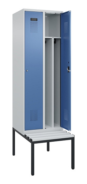 C+P Spind Evolo PLUS, 2 Abteile, 2120x600x815mm, 7035/5023, Zylinderschloss, Material Sitzfläche Kunststoff, Sitzbank, 0490507-20F S10089