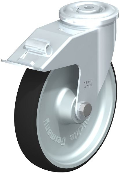 Blickle LER-PATH 200R-FI Stahlblech-Lenkrolle mit Rückenloch & Feststeller, Thermoplastisches Polyurethan, Grau, 847013