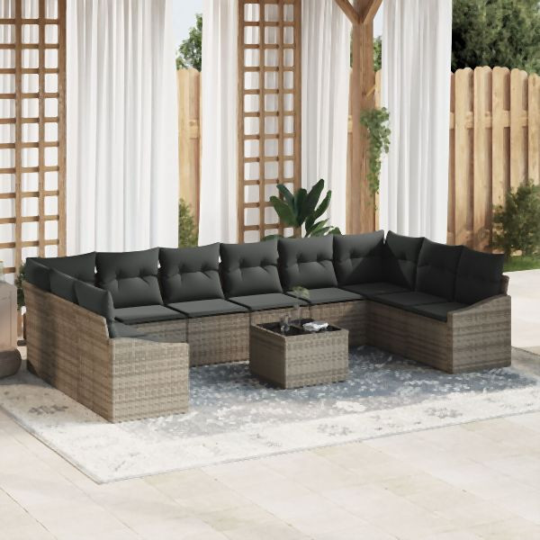 vidaXL 10-teiliges Garten Essset mit Kissen schwarzes Poly Rattan, 3355578