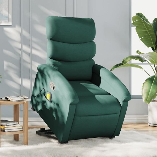 vidaXL Massagesessel mit Aufstehhilfe Dunkelgrün Stoff, 3203996