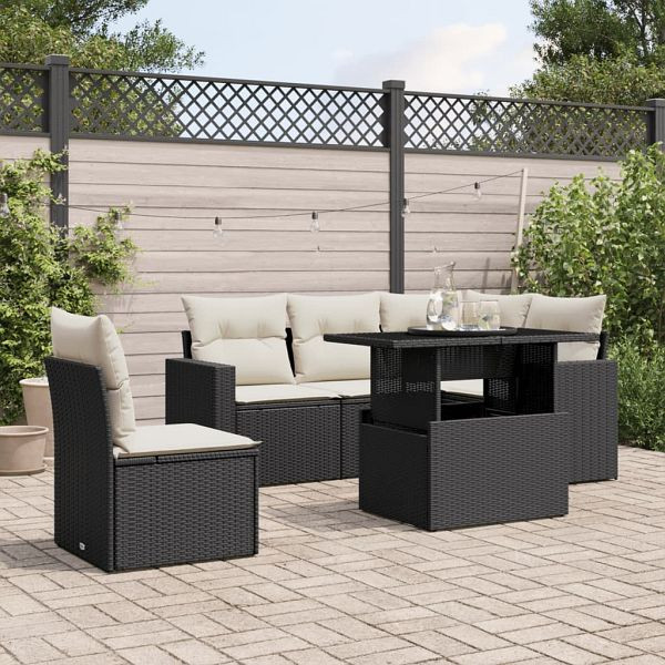 vidaXL 6-teilig Garten-Sofagarnitur mit Kissen Schwarz Poly Rattan, 3267276