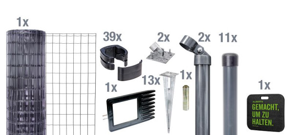 Alberts Fix-Clip Pro als Zaun-Komplettset, mit Einschlagbodenhülse und Kniekissen, anthrazit, Höhe 122 cm, Länge 25 m, 695798