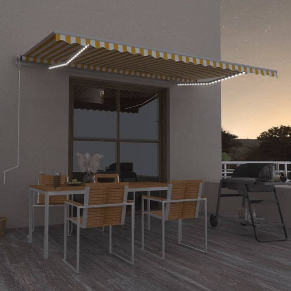 vidaXL Markise Manuell Einziehbar mit LED 500x350 cm Gelb und Weiß, 3069023