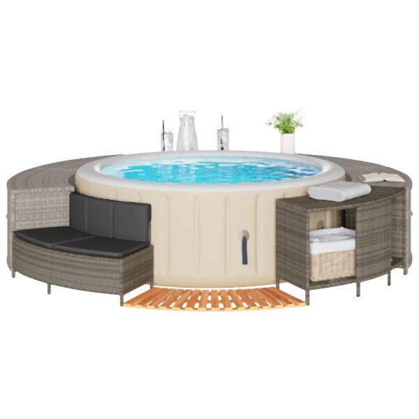 vidaXL Whirlpool-Umrandung Grau Poly Rattan und Massivholz Akazie, 365613