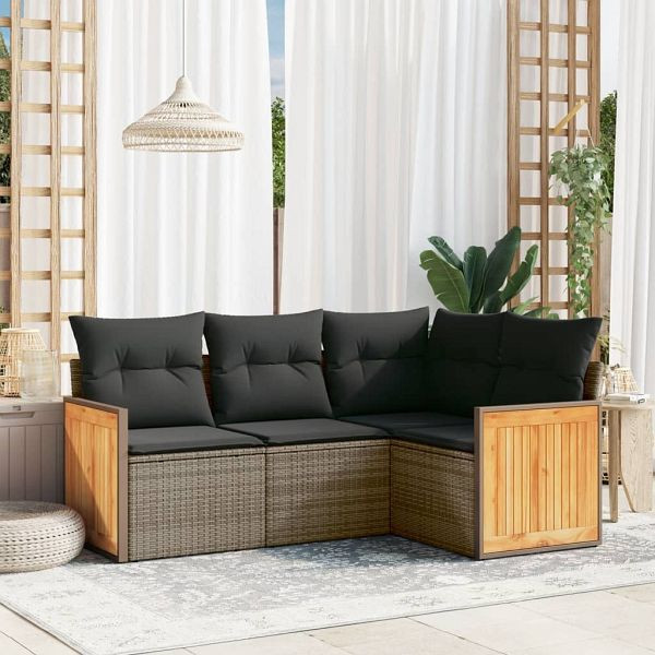 vidaXL 4-teilig Garten-Sofagarnitur mit Kissen Grau Poly Rattan, 3260016