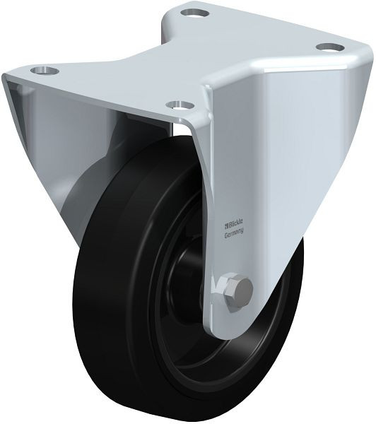 Blickle BH-POEV 125XR-3 Stahlblech-Bockrolle, Schwerlast-Ausführung, mit Anschraubplatte, Elastik-Vollgummi, Schwarz, 16485