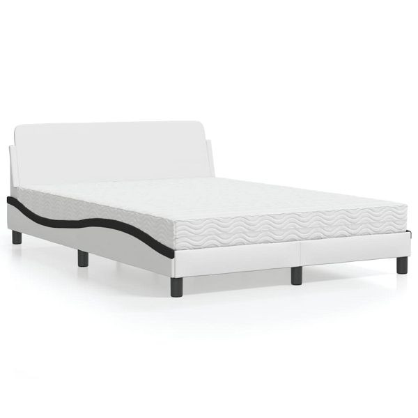 vidaXL Bett mit Matratze Weiß und Schwarz 140x190 cm Kunstleder, 3208403
