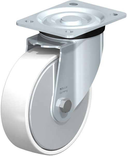 Blickle L-PO 160G-FA Stahlblech-Lenkrolle, mittelschwere Ausführung, mit Anschraubplatte, Polyamid, Weiß, 691923