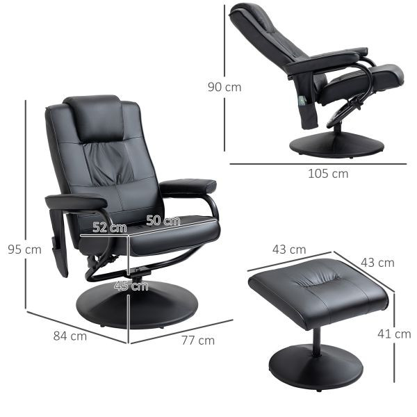HOMCOM Massagesessel Relaxsessel Fernsehsessel TV Sessel Schwarz 77 x 84 x 95 cm, 700-037V01BK