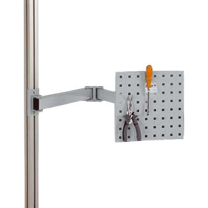 Manuflex Werkzeugträgerplatte für CANTOLAB und ALU, BxH 305 x 305 mm, mit Doppelgelenk-Schwenkausleger, Alusilber, ZB8232.9006