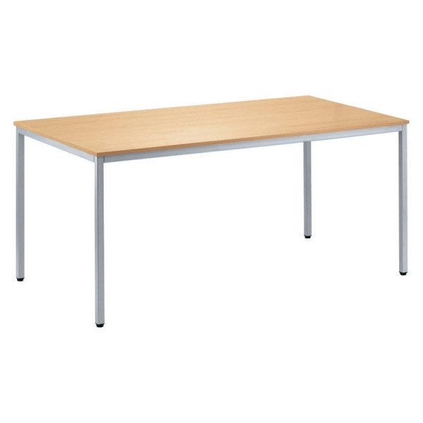 Deskin Besprechungstisch BASE-MODUL, Platte Buchedekor, Gestell Alusilber RAL 9006, B 1200 x T 800 x H 720 mm, 221495