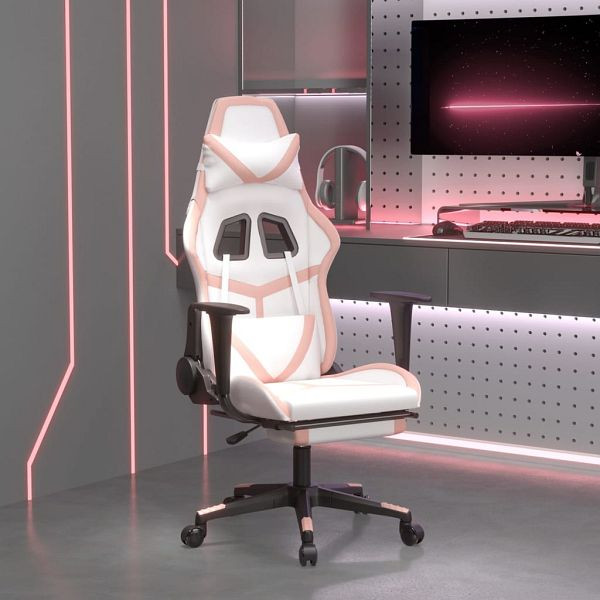 vidaXL Gaming-Stuhl mit Massage & Fußstütze Weiß & Rosa Kunstleder, 345442