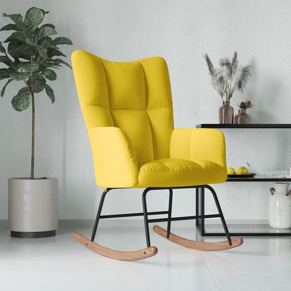 vidaXL Schaukelstuhl Samt (Polyester) Senfgelb, Kautschukbaum, 328146