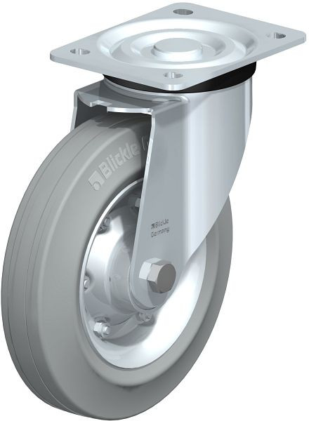 Blickle L-V 200K-SG Stahlblech-Lenkrolle, mittelschwere Ausführung, mit Anschraubplatte, Vollgummi, Grau, 72066