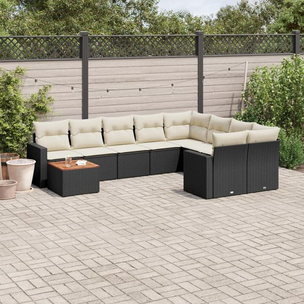 vidaXL 10-tlg. Garten-Sofagarnitur mit Kissen Schwarz Poly Rattan, 3224285