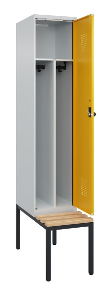C+P Spind Evolo PLUS, 1 Abteile, 2120x400x815mm, 7035/1004, Haken 4, Drehriegel, Sitzfläche Buche-Hartholz, Sitzbank, Trennwand, 0490507-12F S10000