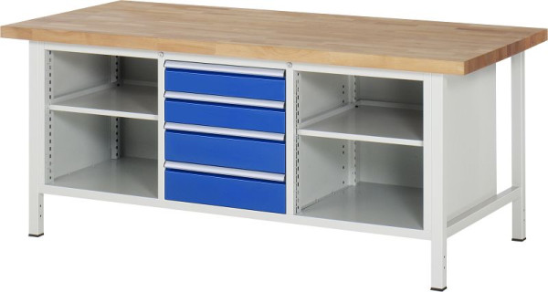RAU Werkbank Serie 8000 - Modell 8566, B2000 x T900 x H840-1040 mm, Systemunterbau B1800 x T850 x H800-1000 mm, 03-8566A2-209B4H.11