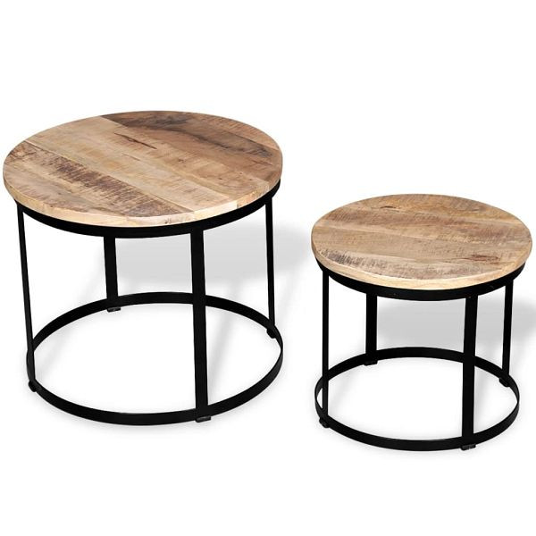 vidaXL 2-teilig Couchtisch-Set Raues Mangoholz Rund 40cm/50cm, 244006