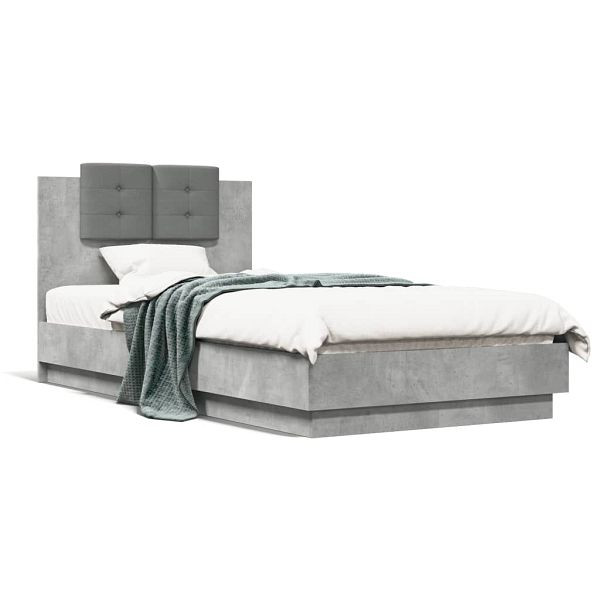 vidaXL Bettgestell mit Kopfteil Betongrau 75x190 cm Holzwerkstoff, 3209978