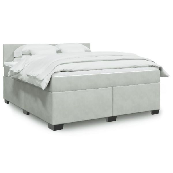 vidaXL Boxspringbett mit Matratze Hellgrau 180x200 cm Samt, 3288672