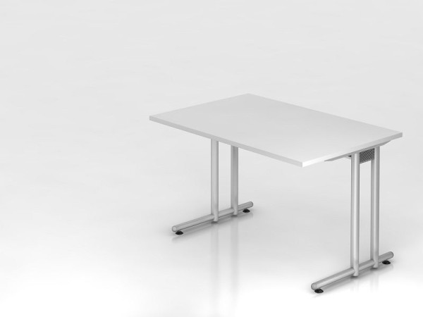 Hammerbacher Schreibtisch C-Fuß 120x80cm Weiß/Silber, Arbeitshöhe 72 cm, VNS12/W/S