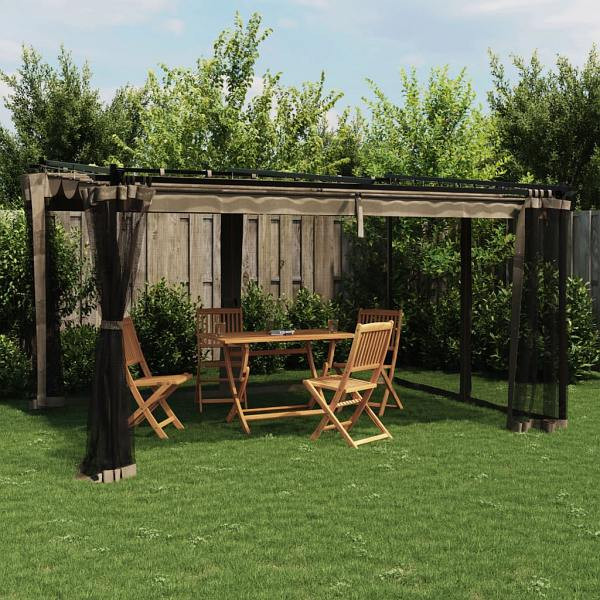 vidaXL Pavillon mit Netzwänden Taupe 4x3 m Stahl, 4003913