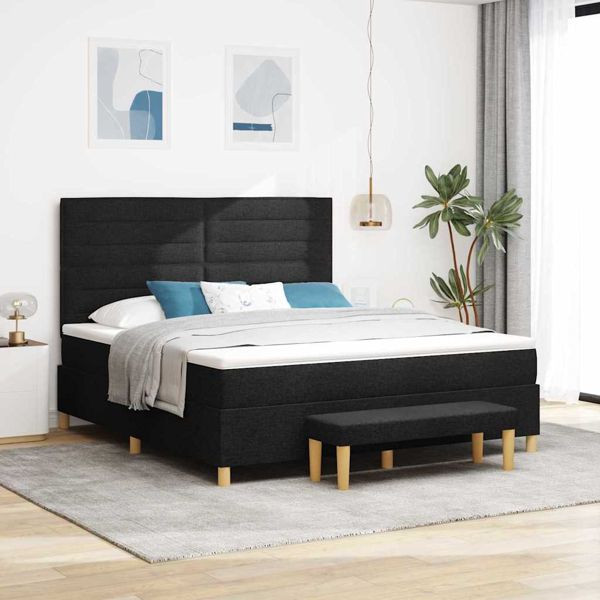 vidaXL Boxspringbett mit Matratze Schwarz 180 x 200 cm Stoff, 3344242