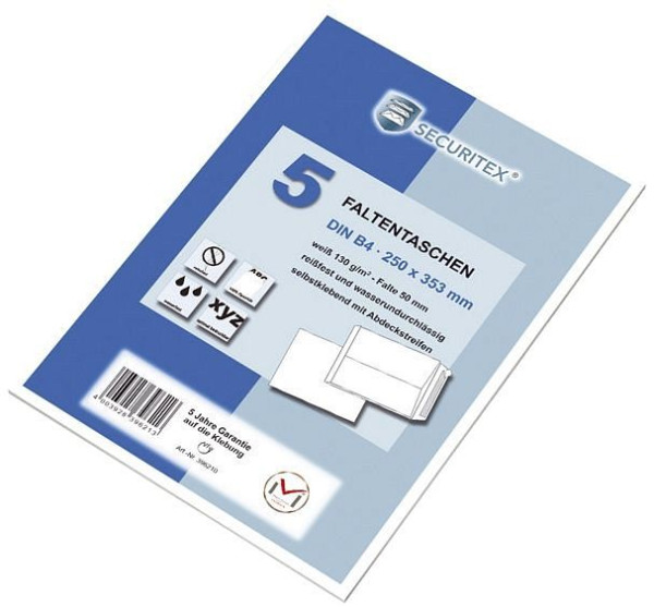 SECURITEX Faltentasche B4 - 130 g/qm, haftklebend, VE: 5 Stück, 30002547