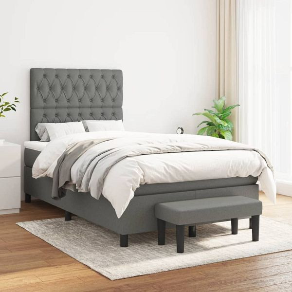 vidaXL Boxspringbett mit Matratze Dunkelgrau 120x200 cm Stoff, 3136822