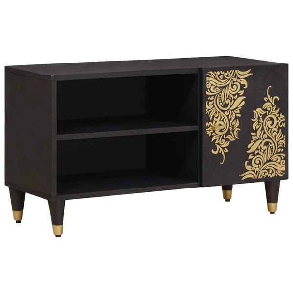 vidaXL TV-Schränk mit Regal Schwarz 80 x 33 x 46 cm Massivholz Mango, 4018823