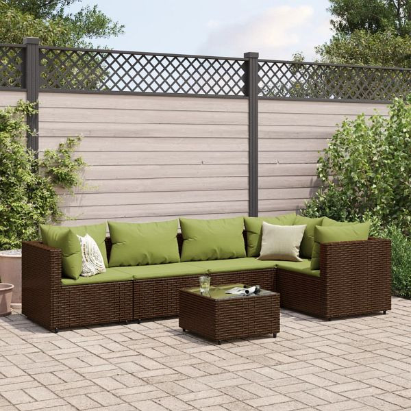 vidaXL 6-teilig Garten-Lounge-Set mit Kissen Braun Poly Rattan, 3308102